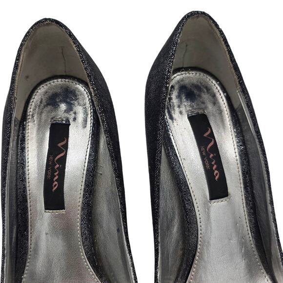 Nina New York Frosti Black Silver Bow Rhinestone Peep Toe Heels Size 9 Pumps main image 4